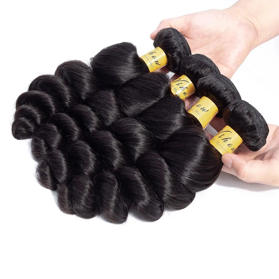 VSHOW HAIR Premium 9A Peruvian Human Virgin Hair Loose Wave Natural Black 4 Bundles Deal - Image 4