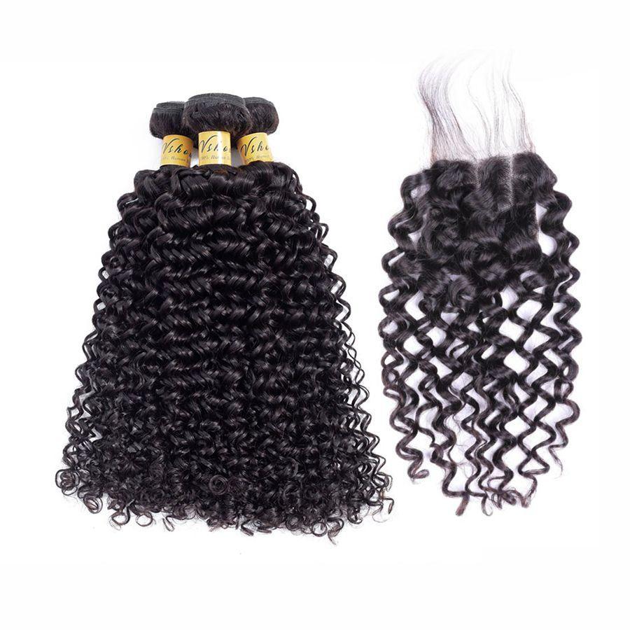 VSHOW HAIR Premium 9A Peruvian Human Virgin Hair Water Wave 3 Bundles with Pre Plucked Closure Deal Natural Black - Image 2