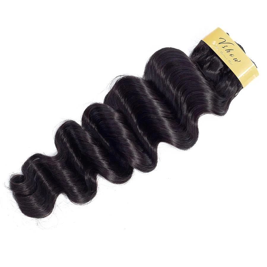 VSHOW HAIR Premium 9A Peruvian Human Virgin Hair Loose Deep Wave Natural Black 4 Bundles Deal - Image 6