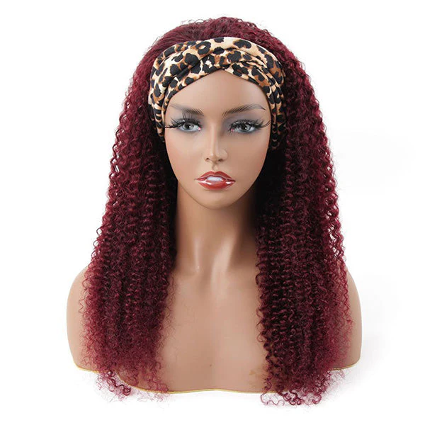 VSHOW HAIR Premium Burgundy 99J Kinky Curly Hair Headband Wigs 180% Density Glueless None Lace Wig - Image 4