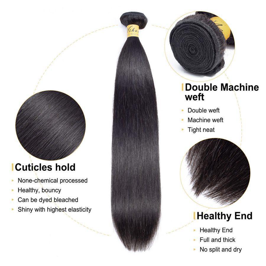 VSHOW HAIR Premium 9A Brazilian Human Virgin Hair Straight 4 Bundles with Pre Plucked Closure Deal Natural Black - Image 8