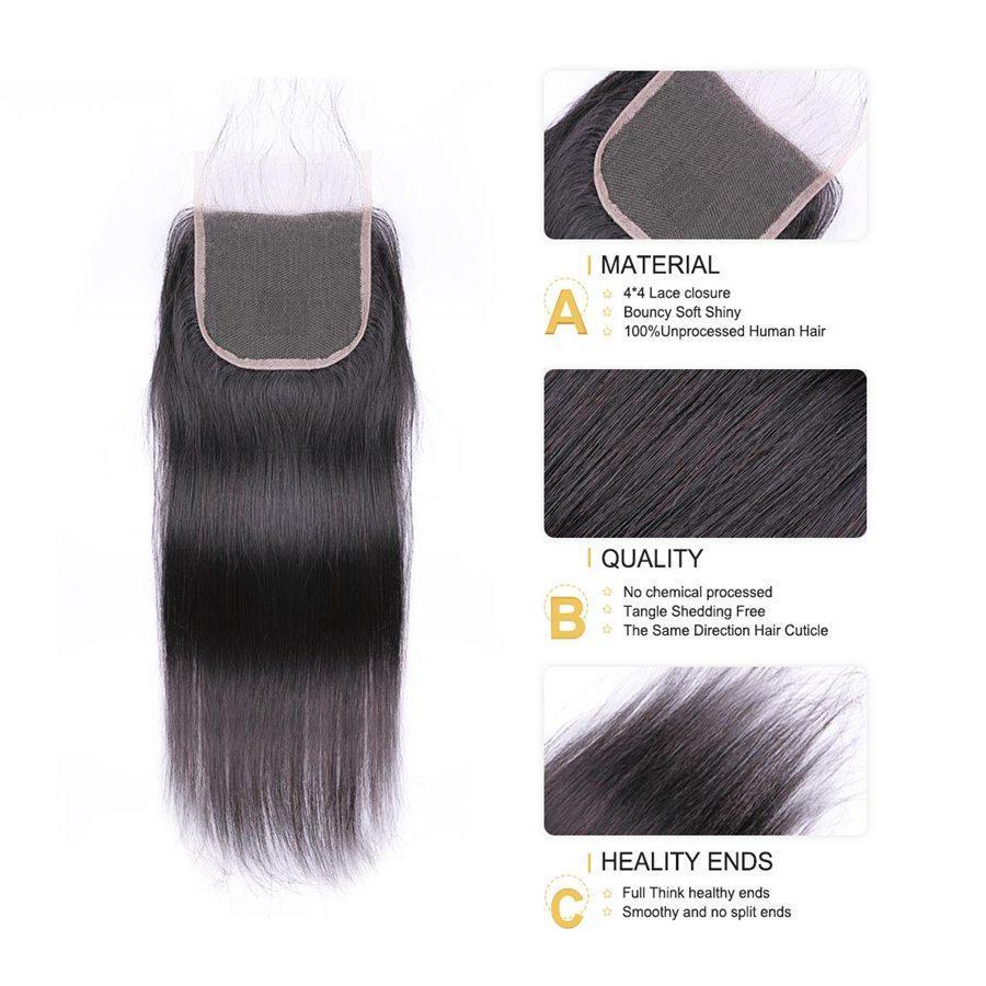 VSHOW HAIR Premium 9A Peruvian Human Virgin Hair Straight 4 Bundles with Pre Plucked Closure Deal Natural Black - Image 9