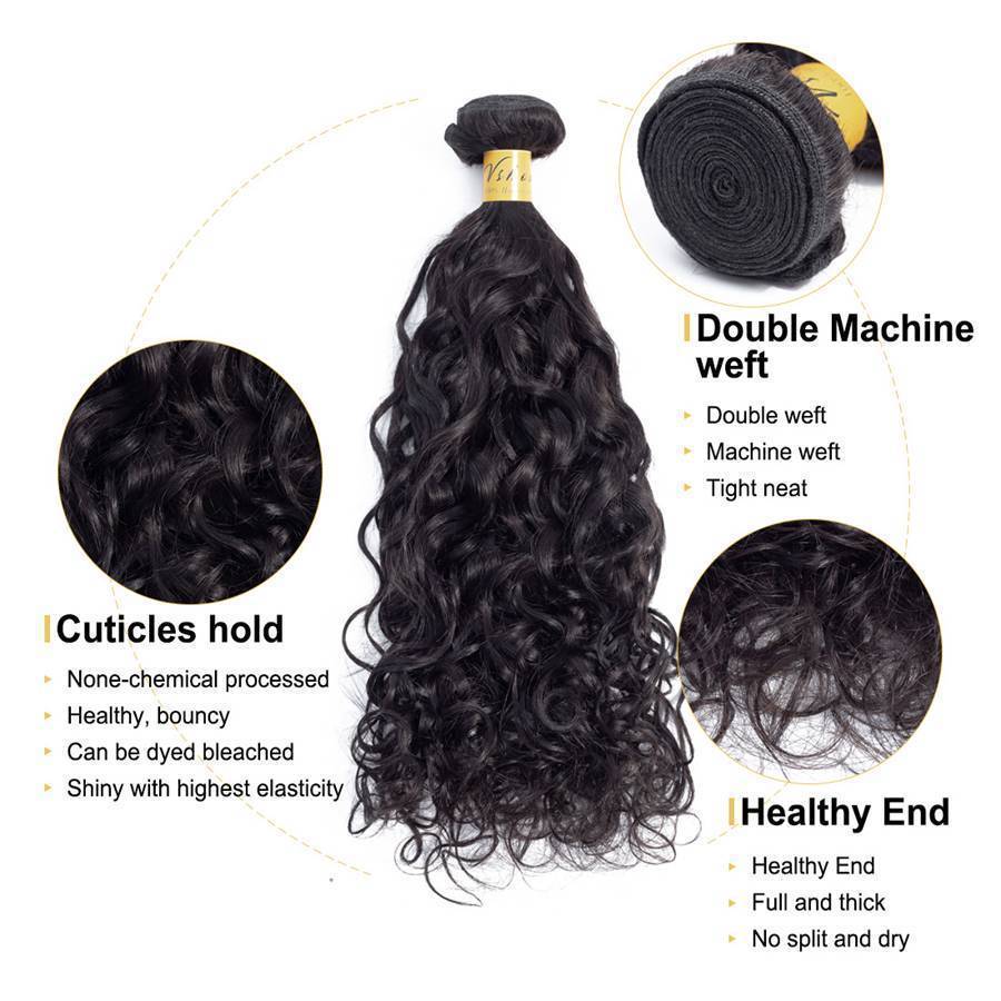 VSHOW HAIR Premium 9A Malaysian Human Virgin Hair Natural Wave 4 Bundles with Pre Plucked Closure Deal Natural Black - Image 6