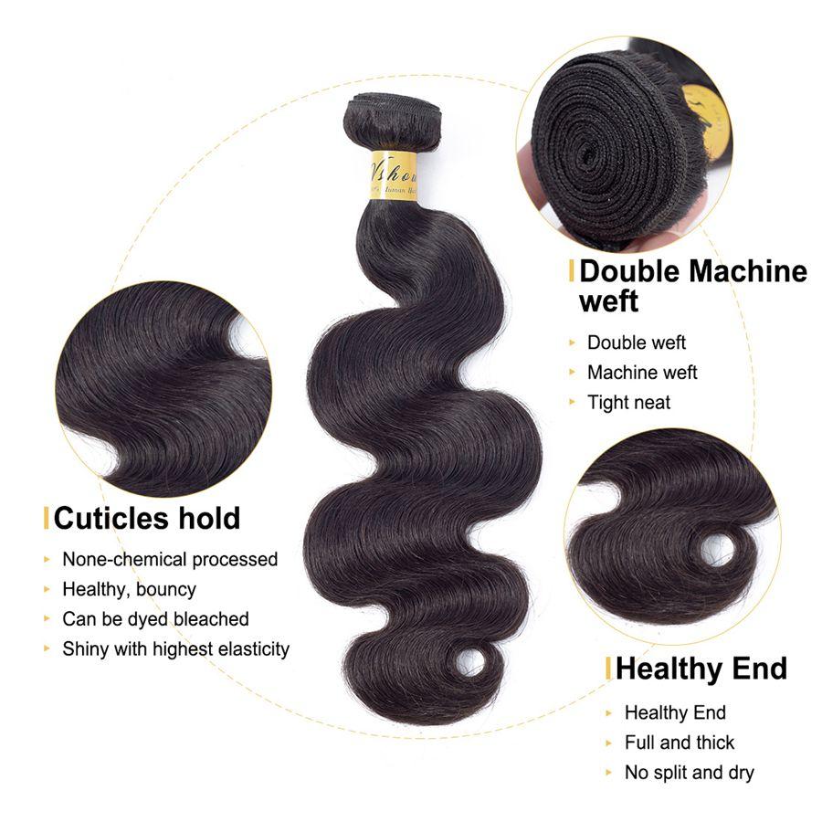 VSHOW HAIR Premium 9A Mongolian Human Virgin Hair Body Wave 4 Bundles with Pre Plucked Closure Deal Natural Black - Image 8