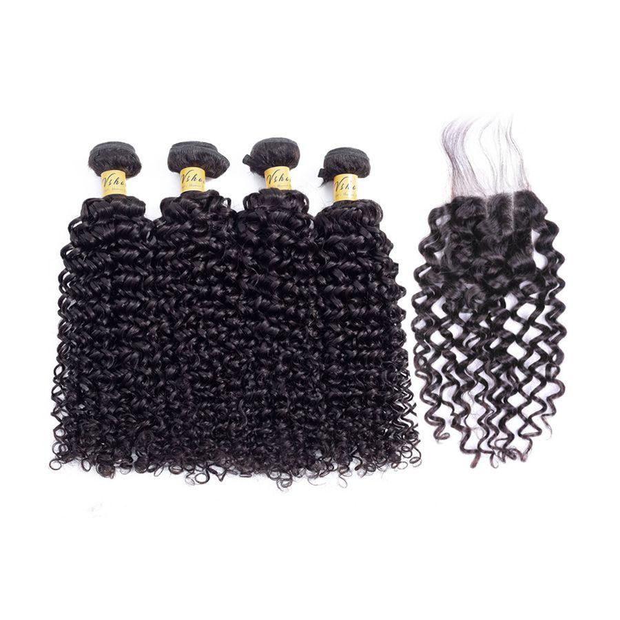 VSHOW HAIR Premium 9A Malaysian Human Virgin Hair Water Wave 4 Bundles with Pre Plucked Closure Deal Natural Black