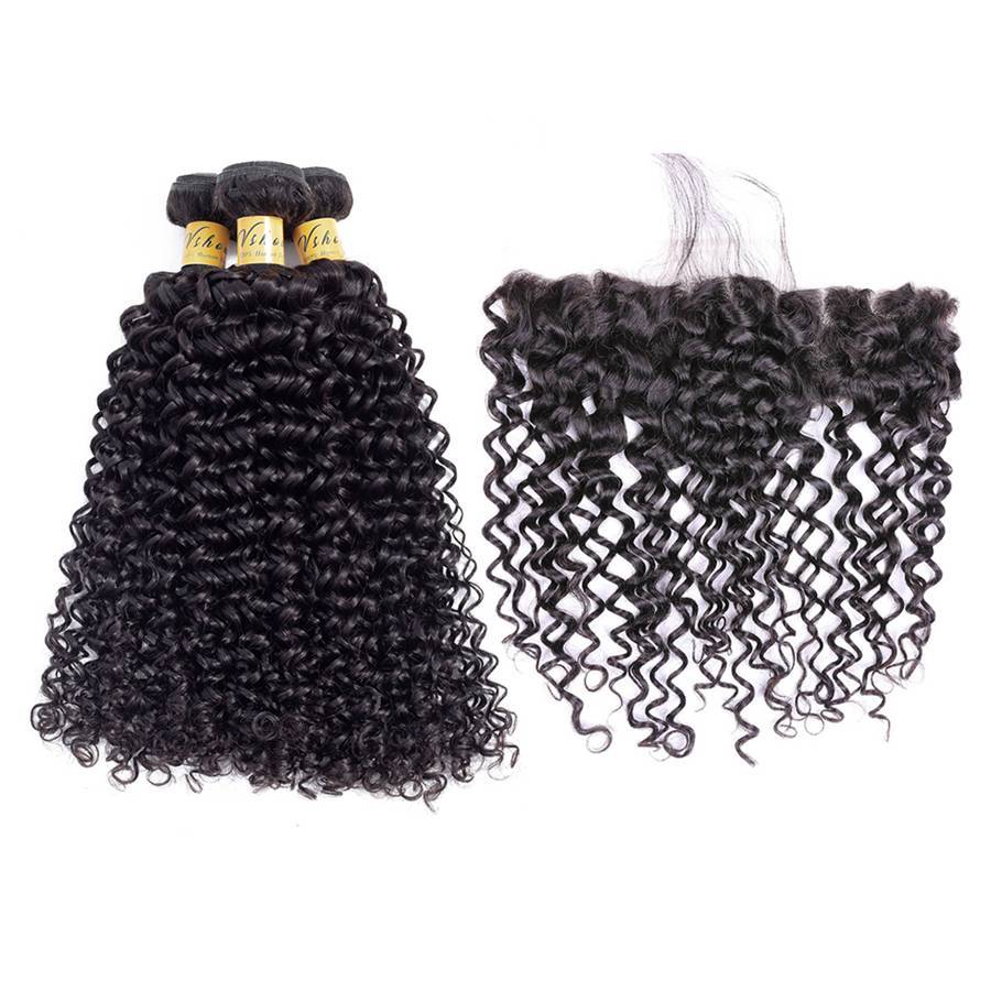 VSHOW HAIR Premium 9A Mongolian Human Virgin Hair Water Wave 3 Bundles with Pre Plucked 13x4 Frontal Natural Black - Image 5